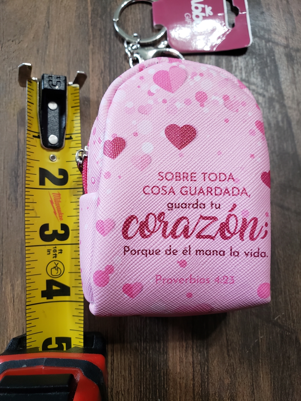 Pink Heart Mini Backpack Keychain with Spanish Scripture - Picture 4 of 5